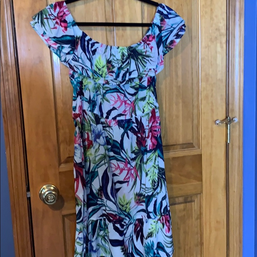 Tropical Bardot Dress with Frill - Picture 3 of 4